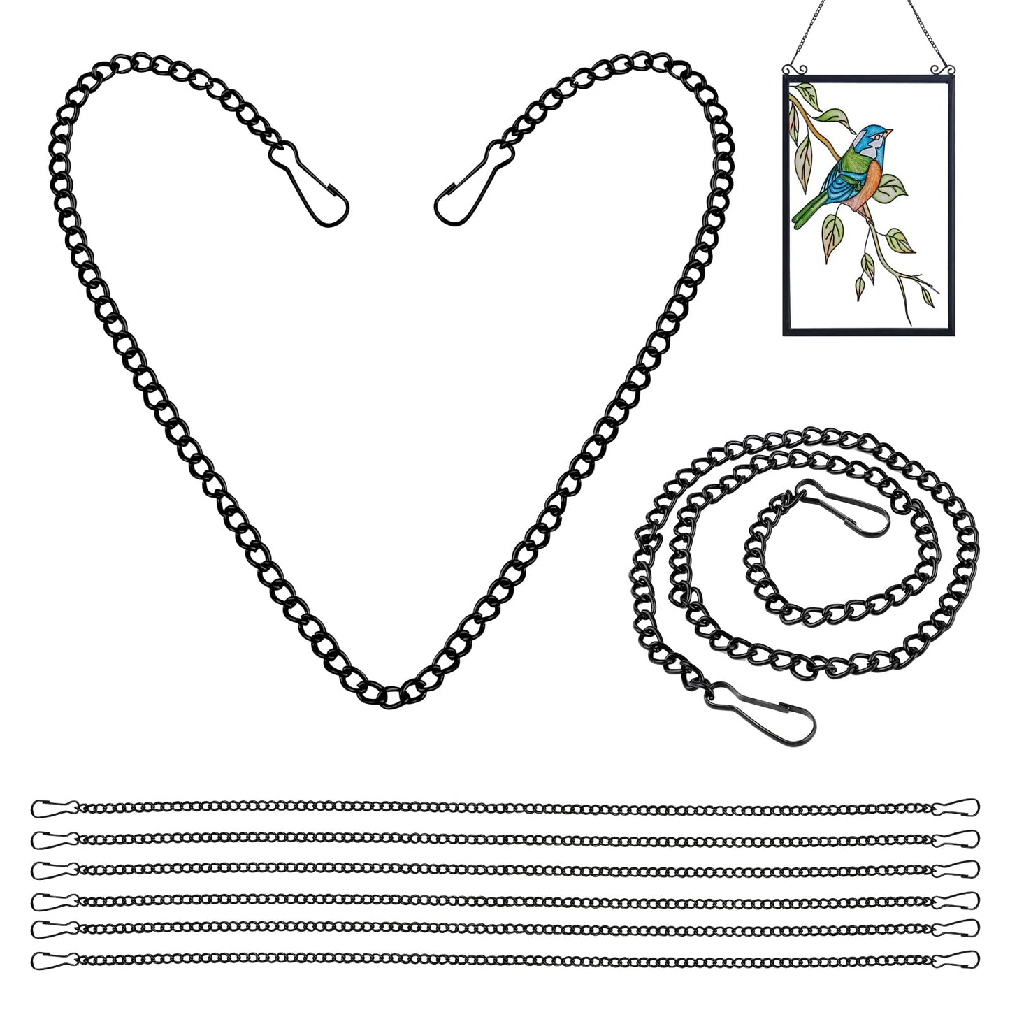 8 Pcs 20 Inch Stained Glass Window Hanging Chains,Black Nickel Plated Metal Sunshine Catchers,Glass Window Panels Chains for Patio,Garden,Indoor Decor