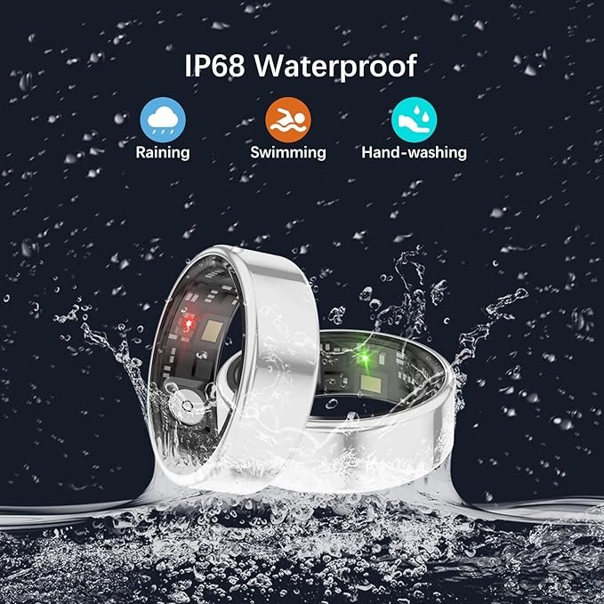Smart Health Rings for Women Men, Fitness Tracker with Heart Rate, Blood Oxygen, HRV, Sleep Tracker, Step Tracker, No Subscription Fee, IP68 Waterproof Smart Ring for iphone & Android (Silver 10#)