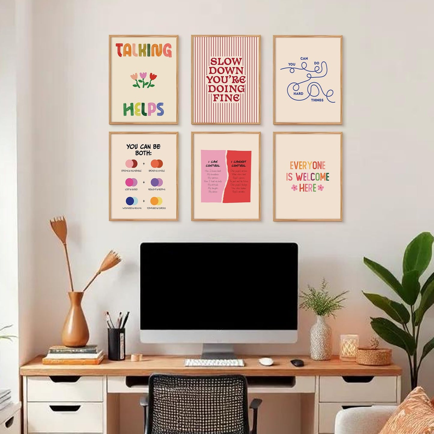 Mental Health Office Wall Decor Therapy Wall Art Mental Health Canvas Posters Motivational Inspirational Quotes Pictures Boho Positive Artwork for Counseling Office Classroom 8x10 Inch Unframed 6Pcs