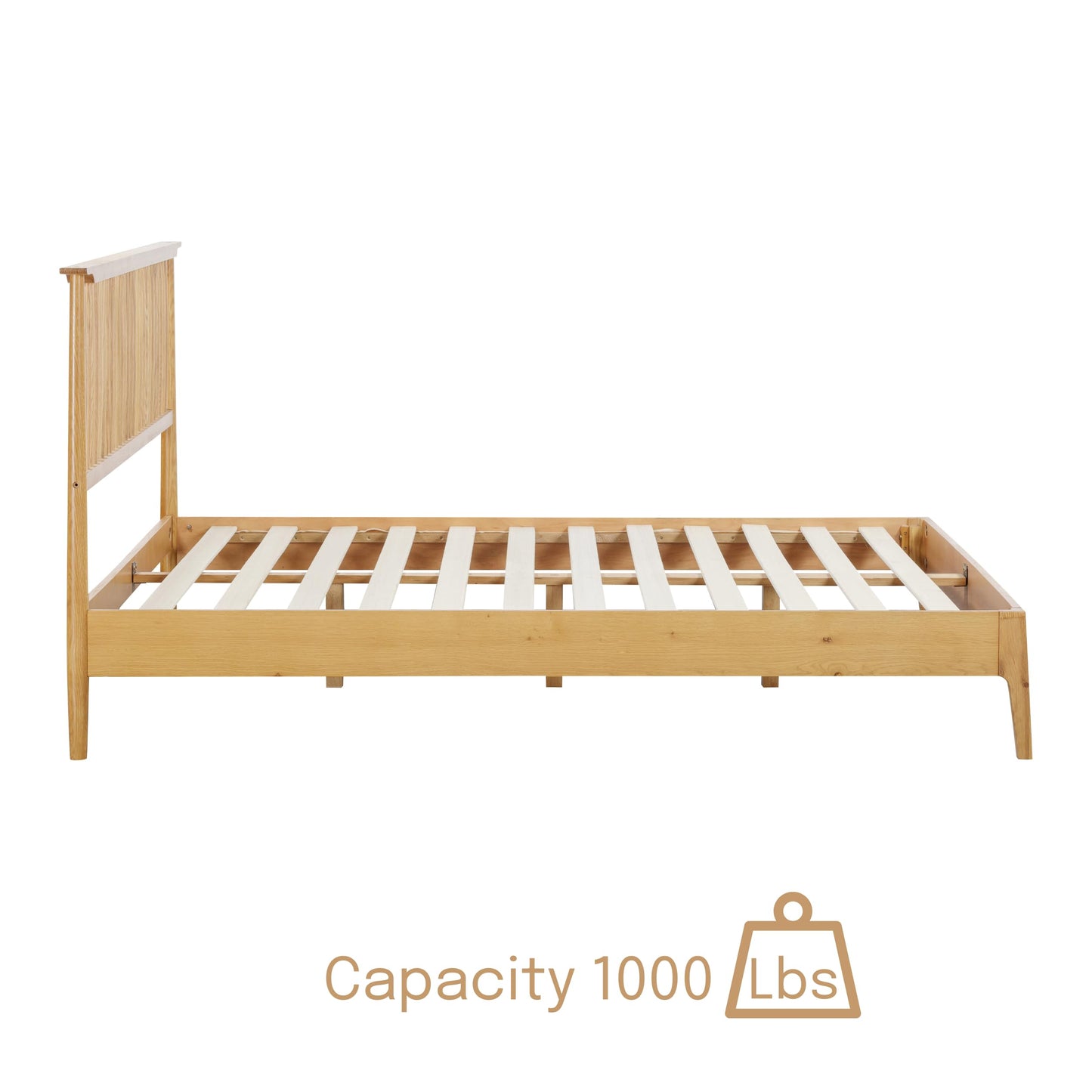 NTC Ruby Wooden Bed Frame with Headboard, Solid Wood Foundation with Silent Slats and Wood Central Supports, 1000 Lb Capacity, Effortless Assembly (Rustic Oak, King)