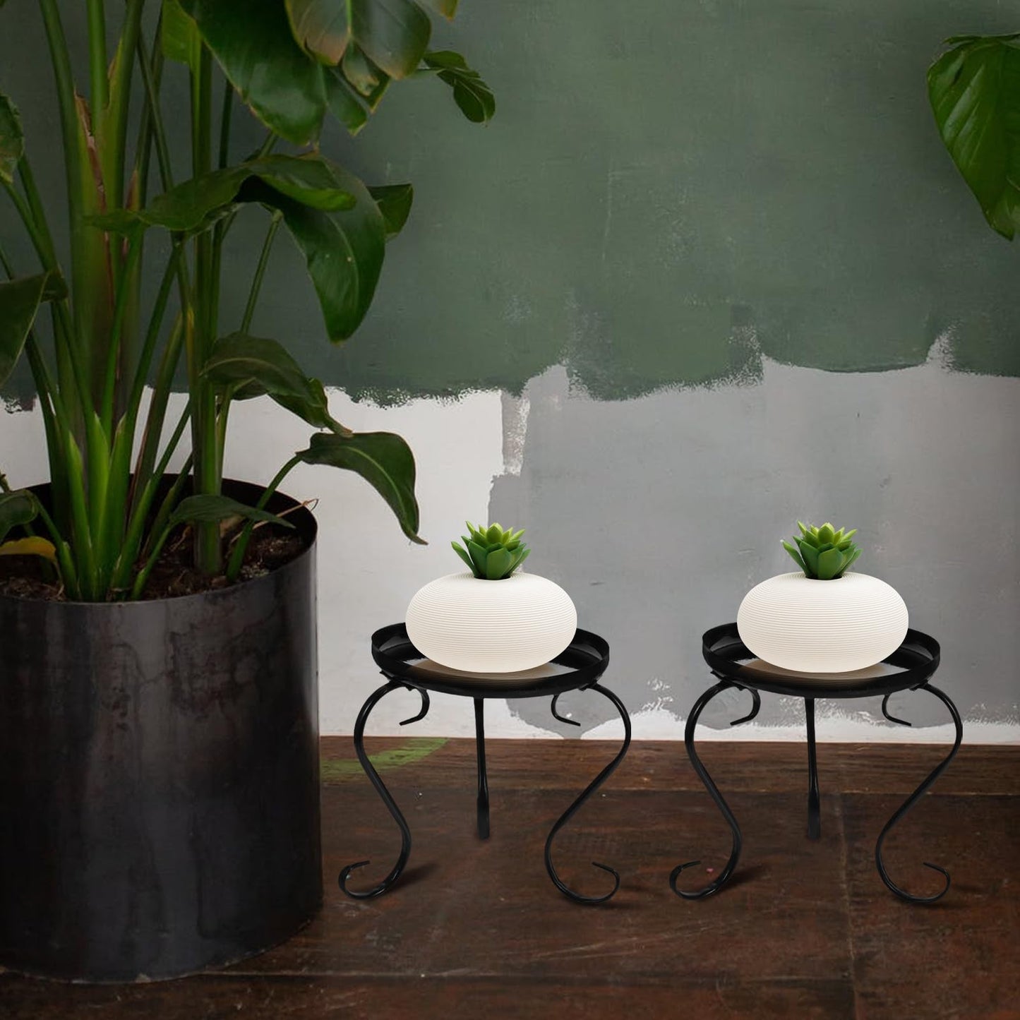 Lurrose Iron Flower Pot Holder Plant Stand for Indoor Outdoor Use, Single-layer Black Iron Flower Rack 2pcs, Floor-standing Plant Pot Display Shelf for Balcony Garden Patio