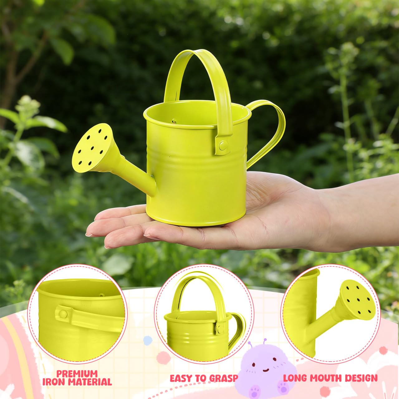5 Pcs Kids Watering Can Bulk, Mini Metal Watering Can with Long Spout, Small Iron Watering Pots for Indoor Plants, Kids Gardening Tools (Random Color)