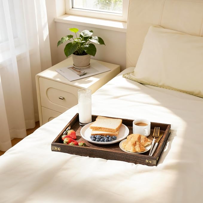 Serving Trays for Party-17In Large Serving Tray with Handles,Wooden Coffee Table Tray&Charcuterie Boards,Serving Platter for Breakfast in Bed Tray,Decorative Rectangular Tray for Ottoman/BBQ/Kitchen