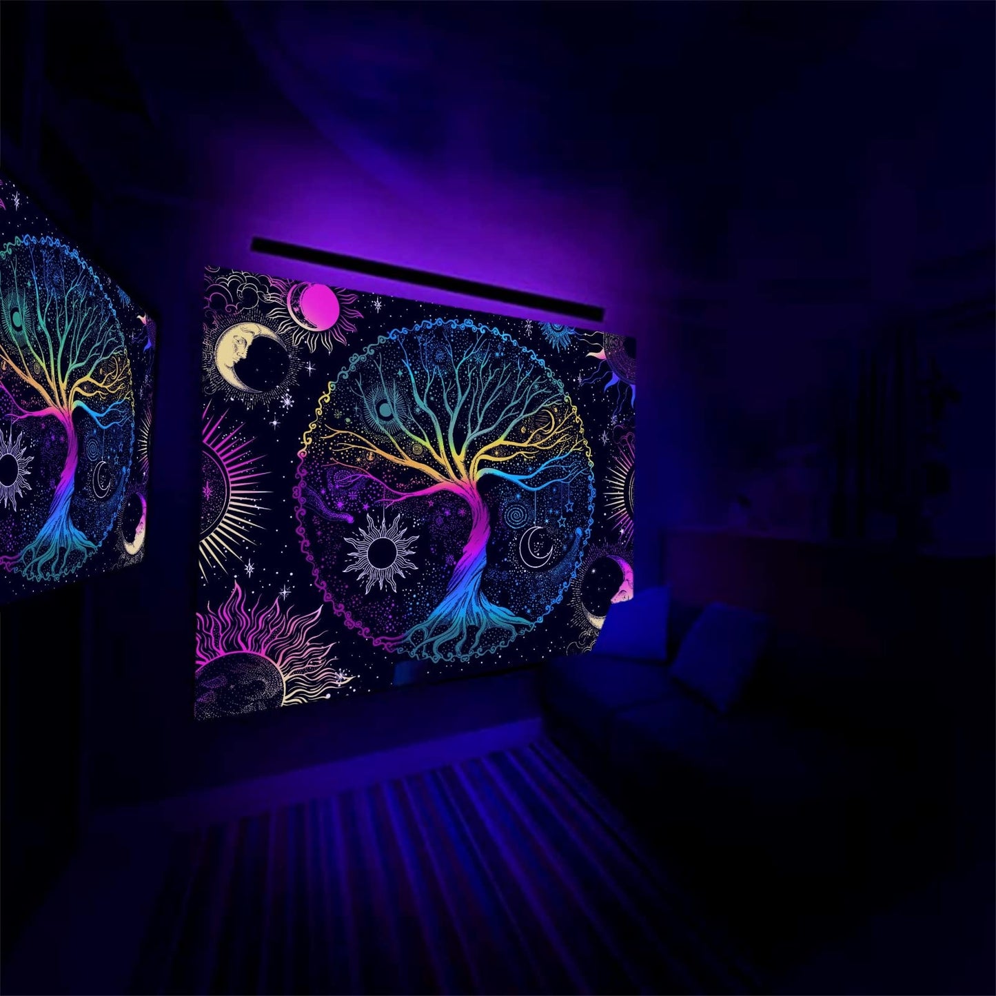 AACKart Blacklight Tapestry for Bedroom - Spiritual Tree of Life Wall Tapestry Glow in the Dark Wall Hanging 59.1 x 51.2 inches