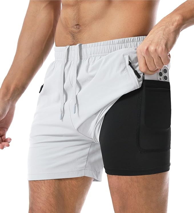 Aolesy Men's Gym Shorts Linerless & Liner - 5" Quick Dry Workout Running Shorts with Zip Pockets Sports Athletic Shorts