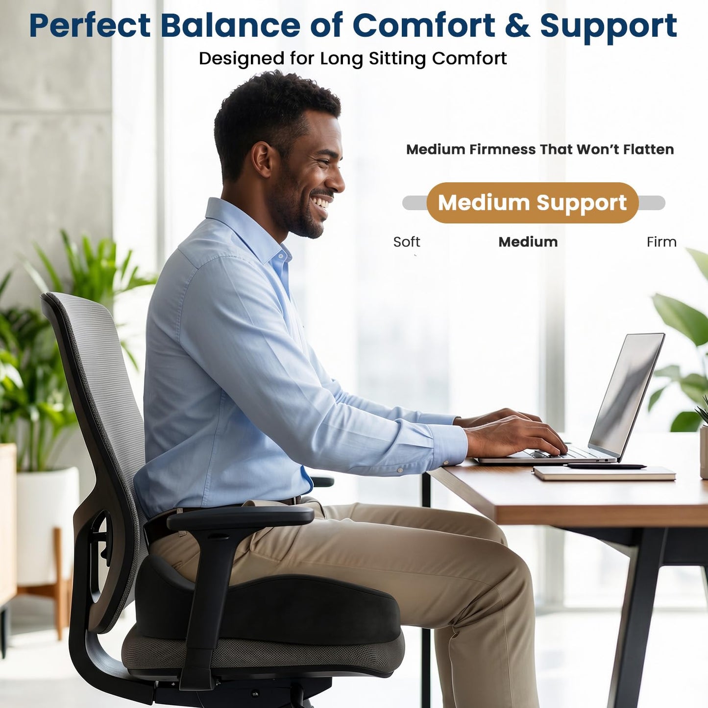 BlissTrends Seat Cushion with Velvet Cover, Thick Memory Foam Cushions for Office Chair, Car Seat, Airplane, Relieving Pressure Tailbone Sciatica Back Pain for Long Sitting, Car Drivers 4.7in Black