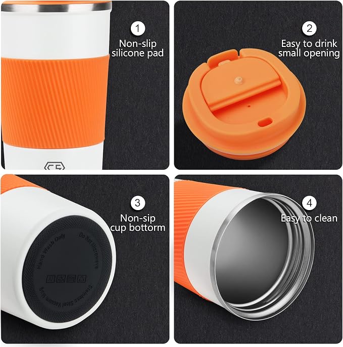 CS COSDDI 12 oz Stainless Steel Vacuum Insulated Tumbler - Coffee Travel Mug Spill Proof with Lid - coffee Cup for Keep Hot/Ice Coffee,Tea and Beer, Orange