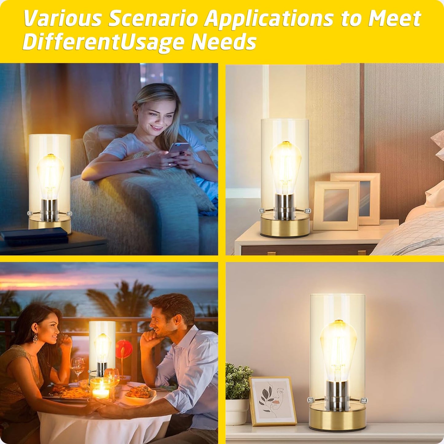 Kukobo Table Lamp for Bedroom Living Room, Bedside Modern Nightstand Lamp with Glass Lamp Shape, 2700K 6W Glass Bulb Included(Gold).