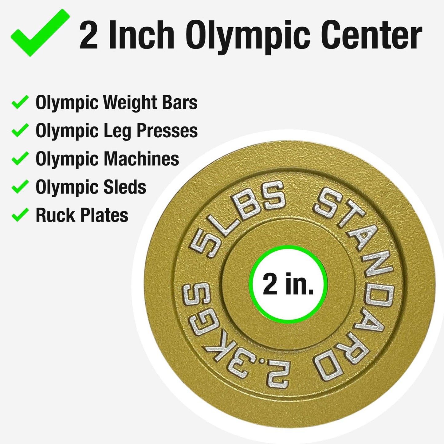 Gold Finish Olympic Steel Plates - Pairs and Sets 2 Inch Barbell Standard in Premium Gold for Weight Lifting (45lb Pair)