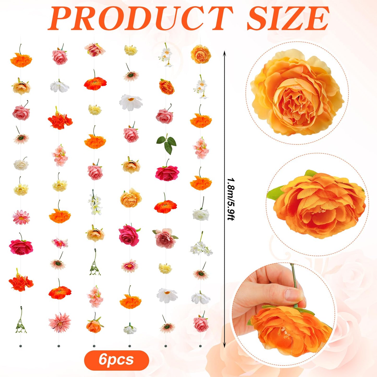 XunYee 6 Pcs 35.4 ft Flower Garlands Artificial Wildflower Vines Floral Hanging Backdrop Fake Flower Garlands Faux Silk Wildflower Vine for Wedding Bridal Shower Home Garden Wall Arch Decor(Rose)