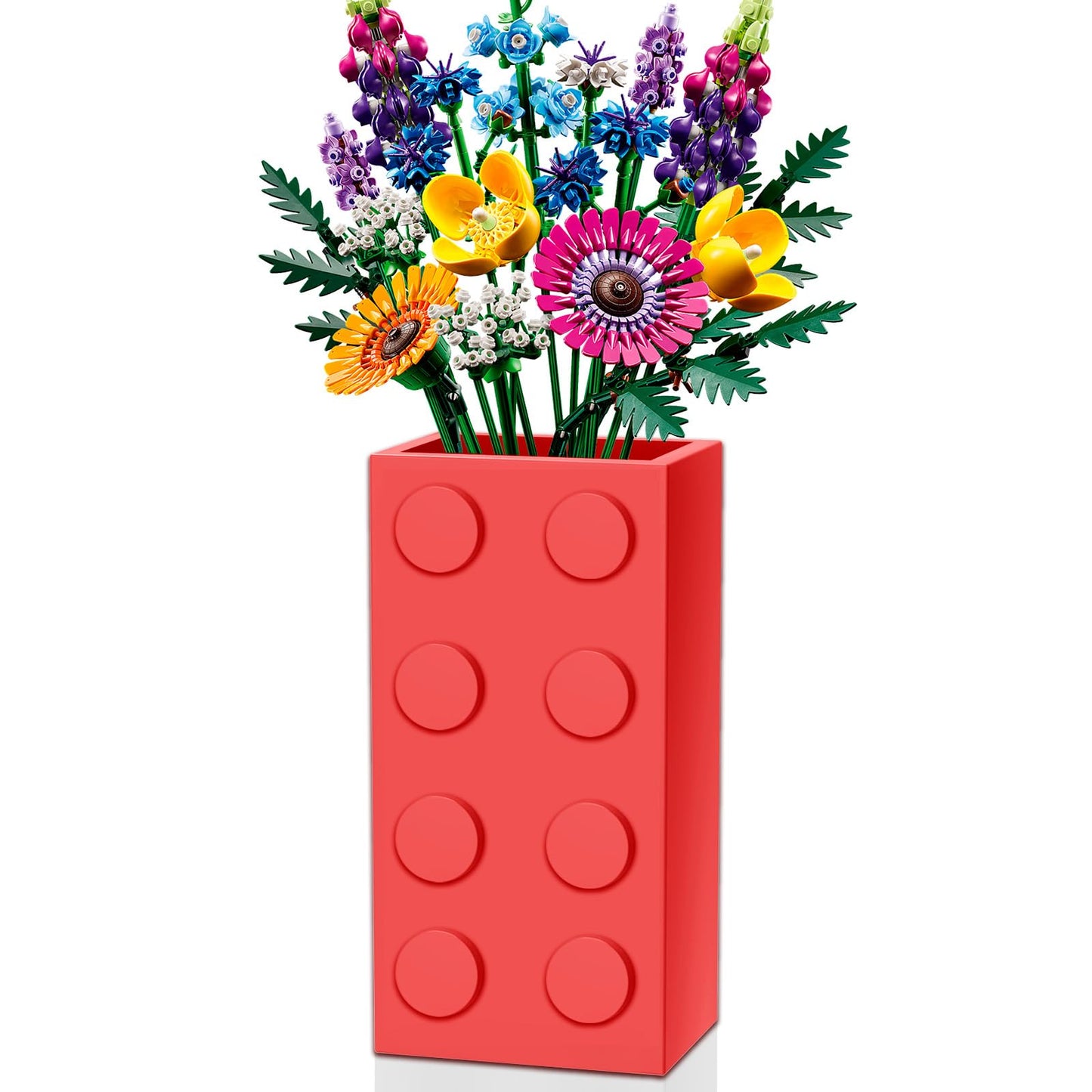 Vase for Lego 10347 10280 10328 Flowers, for Lego Flower Bouquet Building Set,Display Stand for LegoRoses Cherry Blossom Sunflower Tulips Daffodils Lotus-Gift for Lego Flowers Lover(vase only)-Red