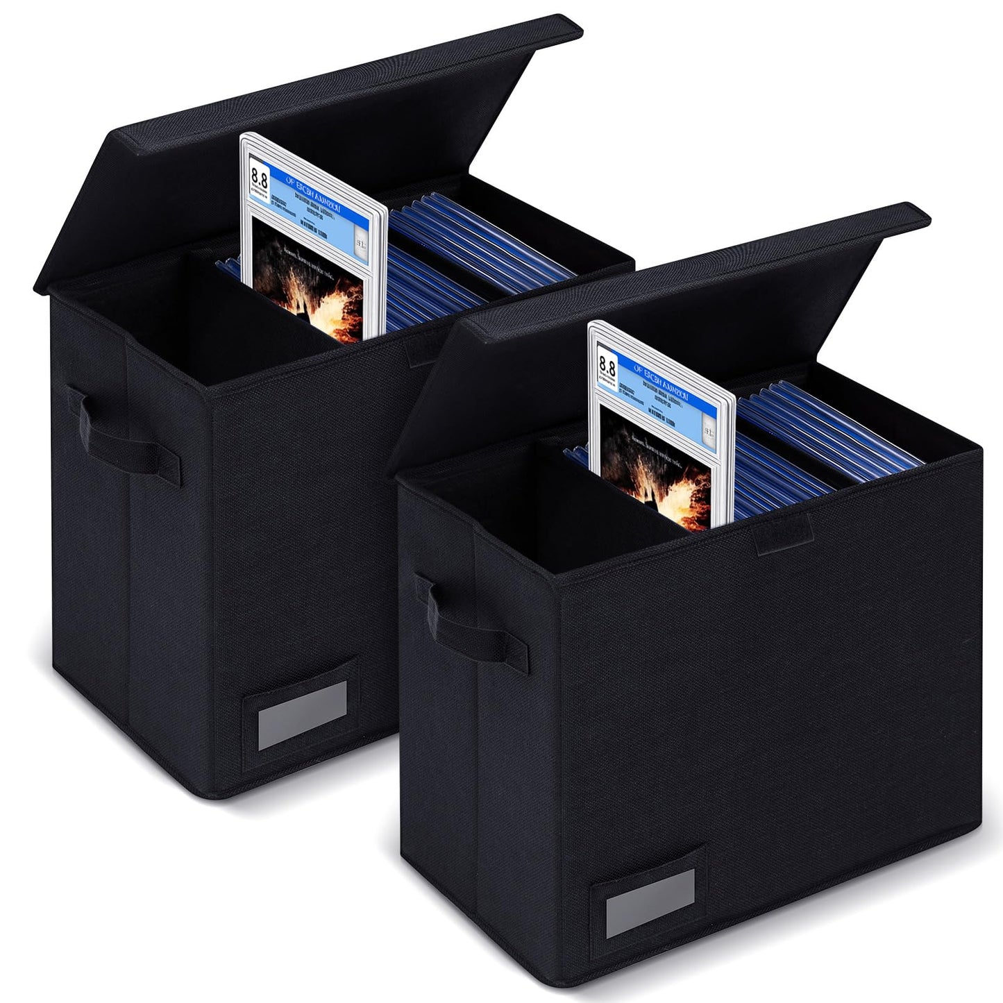 Yearntown 2 Pack Graded Comic Book Storage Box 15.5 x 9.5 x 13.5 Inch Collapsible Holds 56 Comic Book Organizer with Lid Labe 3 Removable Box Partitions, Black