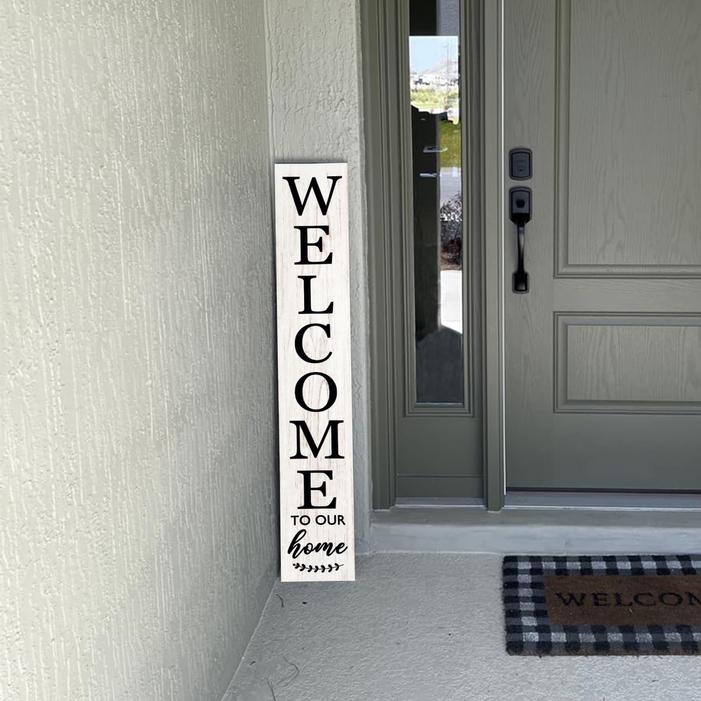 Vertical Wood Welcome Sign for Front Porch Vertical Decorative Sign Front Door Outdoor Indoor Welcome Sign 47.2x7.8 Inch Large Farmhouse Style(White)