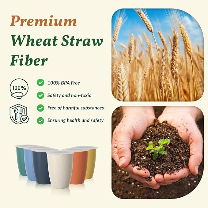Homienly Wheat Straw Cups,Unbreakable Drinking Glasses 16oz,6-Pack Dishwasher Safe Cups with Lids for Parties,Beach-Colorful