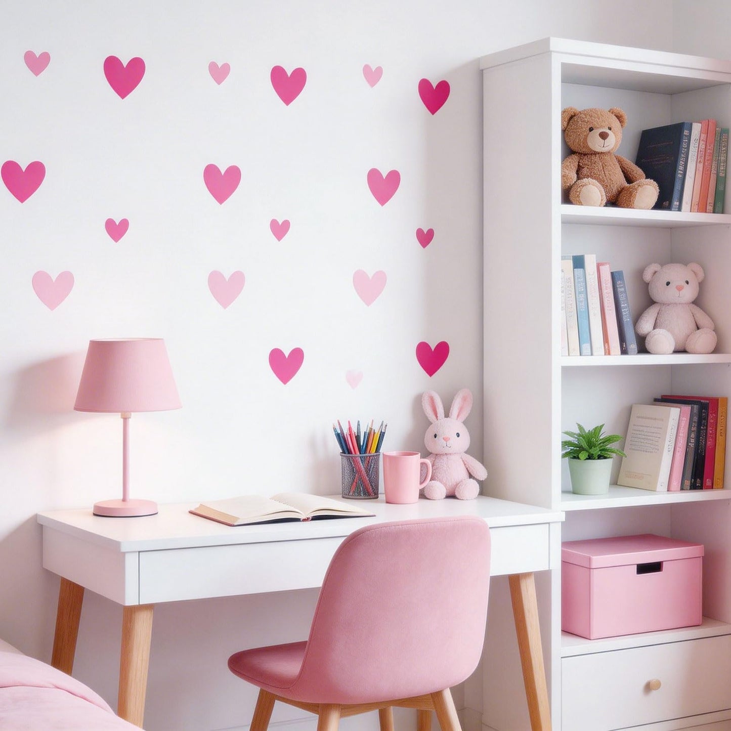 AOWDIAO 170 Pcs Heart Wall Decals - Peel and Stick Pink Decor for Girl Bedroom, Nursery, Playroom Decoration