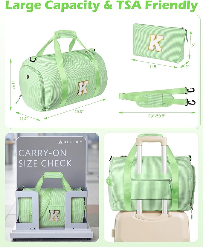 Birthday Gift for Kid, Girl Gym Bag, Kids Monogram Overnight Duffel Bags with Shoe Compartment, Personalized Travel Bag with Makeup Pouch, Dorm Room Essentials for Girls (Letter R)