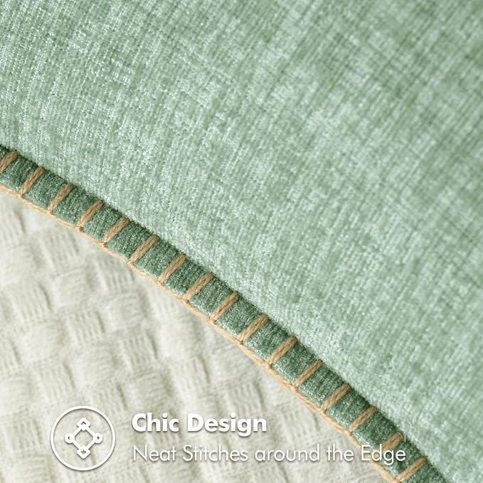 MIULEE Pack of 2 Summer Throw Pillow Covers 18x18 Inch Greyish Green Farmhouse Decorative Pillow Covers with Stitched Edge Soft Chenille Solid Dyed Pillow Covers for Couch Sofa Bed Living Room