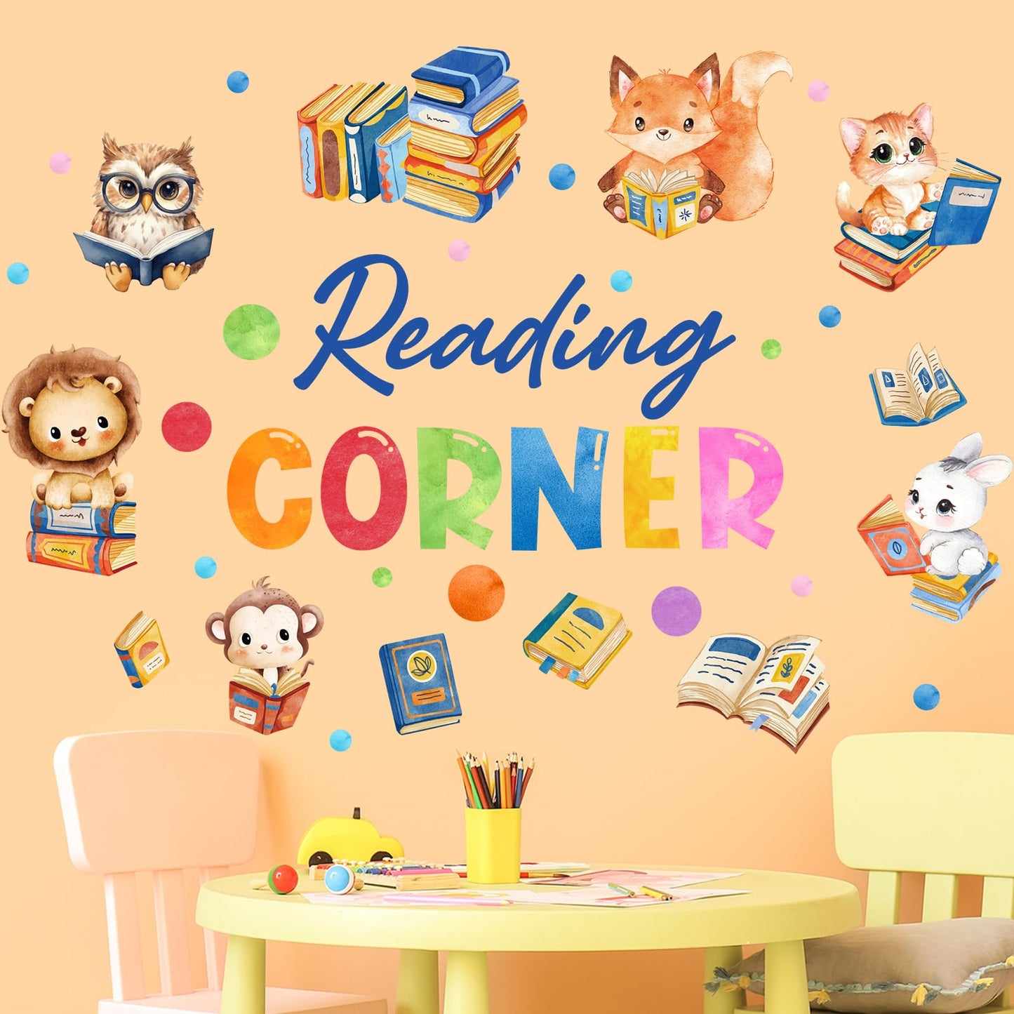 Cinrobiye Inspirational Quotes Wall Decals, Reading Cnrner Wall Art Stickers Woodland Animals Read Books Nursery Classroom Playroom Decor for Toddler Kids Reading Study Room Bedroom Daycare Preschool