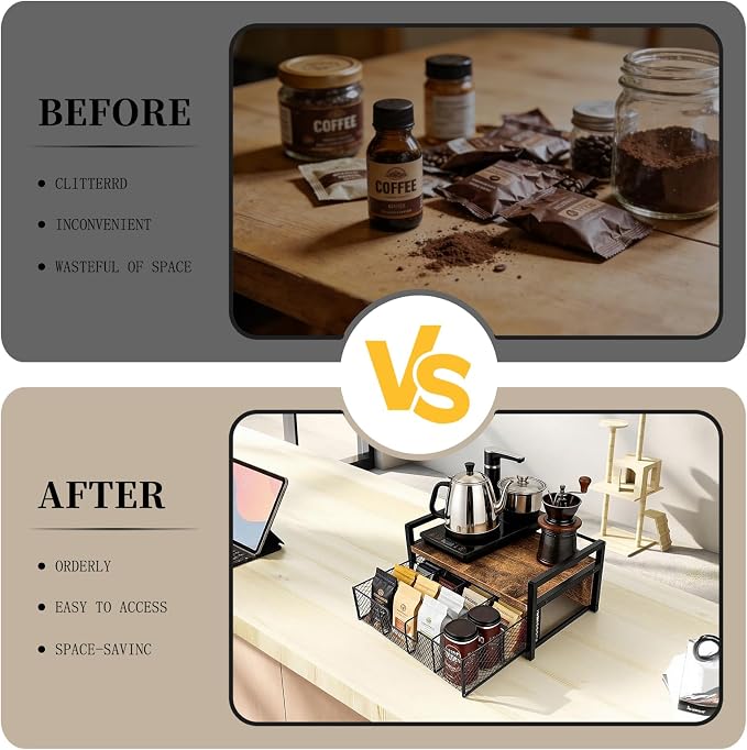 Tea Bag Organizer Wood Tea Organizer with 8 Compartments Storage Chests Tea Station Chest Display Container Box for Countertop Kitchen