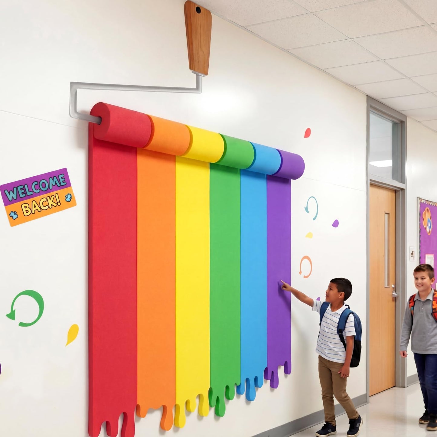 Eaasty 90 Inches 3D Art Painting Classroom Wall Decor Rainbow Paint Party Bulletin Board Decorations Set DIY Paint Brush Cutout Rainbow EVA Back to School Decoration for First Day of School Chalkboard