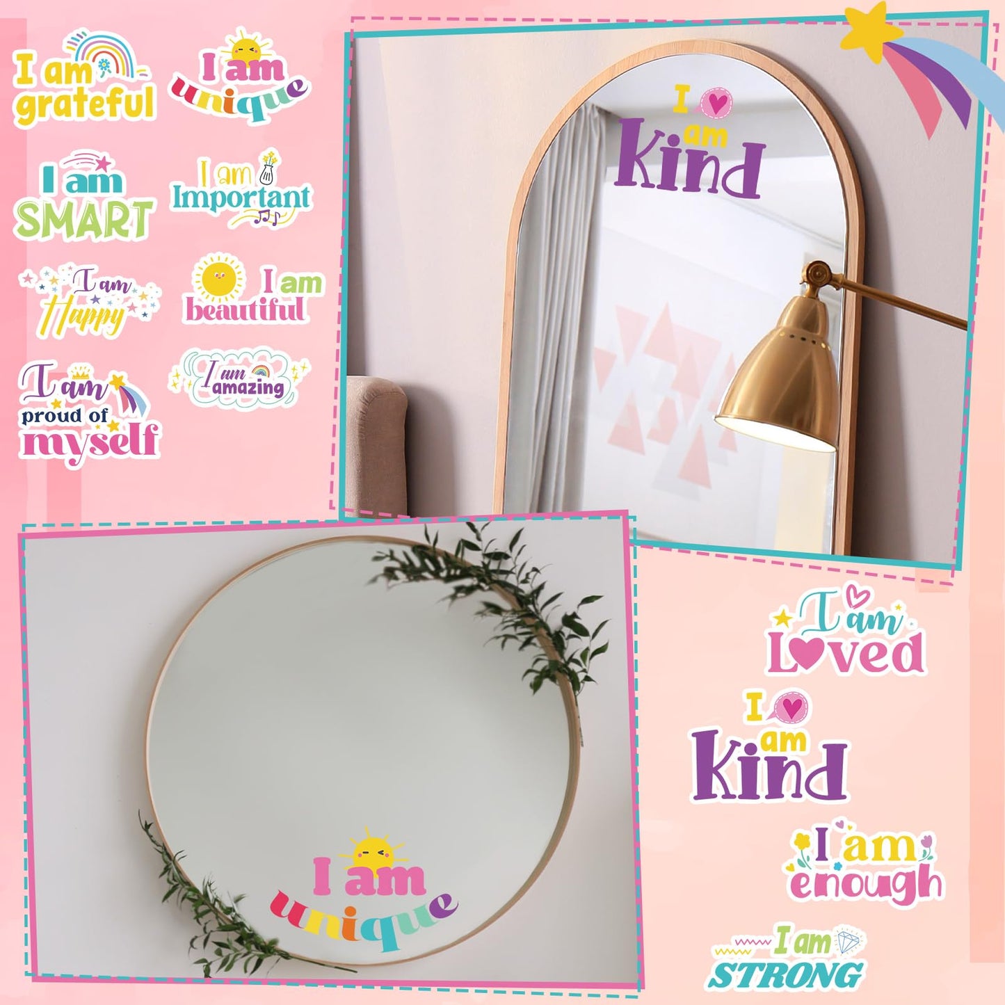 Geyoga 12 Pcs Inspirational Quote Mirror Decals Teacher Appreciation Week Vinyl Positive Saying Mirror Stickers Motivational Window Decals Peel and Stick for Home Office Staff Bathroom(Lively Style)