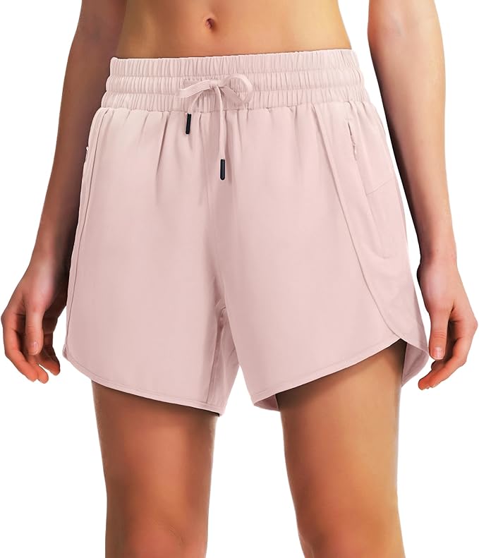 Ksmien Women's 5" Athletic Running Shorts Quick Dry Lightweight Workout Gym Shorts with Zipper Pockets UPF 50+