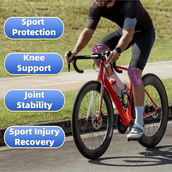 IEADEN Precut Kinesiology Tape for Knees, 10 Pcs - Knee Support & Stability, Knee Pain Relief Athletic Tape - Waterproof & Elastic, Breathable Hypoallergenic Latex-Free Tape, Purple
