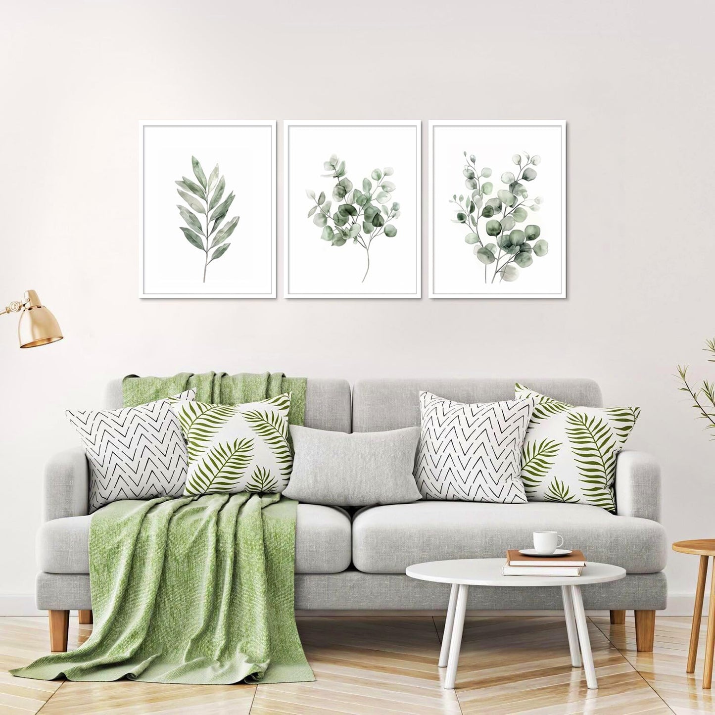 Sage Green Botanical Canvas Wall Art Poster Set of 3, Eucalyptus Leaf Pictures Wall Decor Paintings, Minimalist Plant Prints Aesthetic Home Decor for Living Room Bedroom Bathroom 12x16 inch Unframed