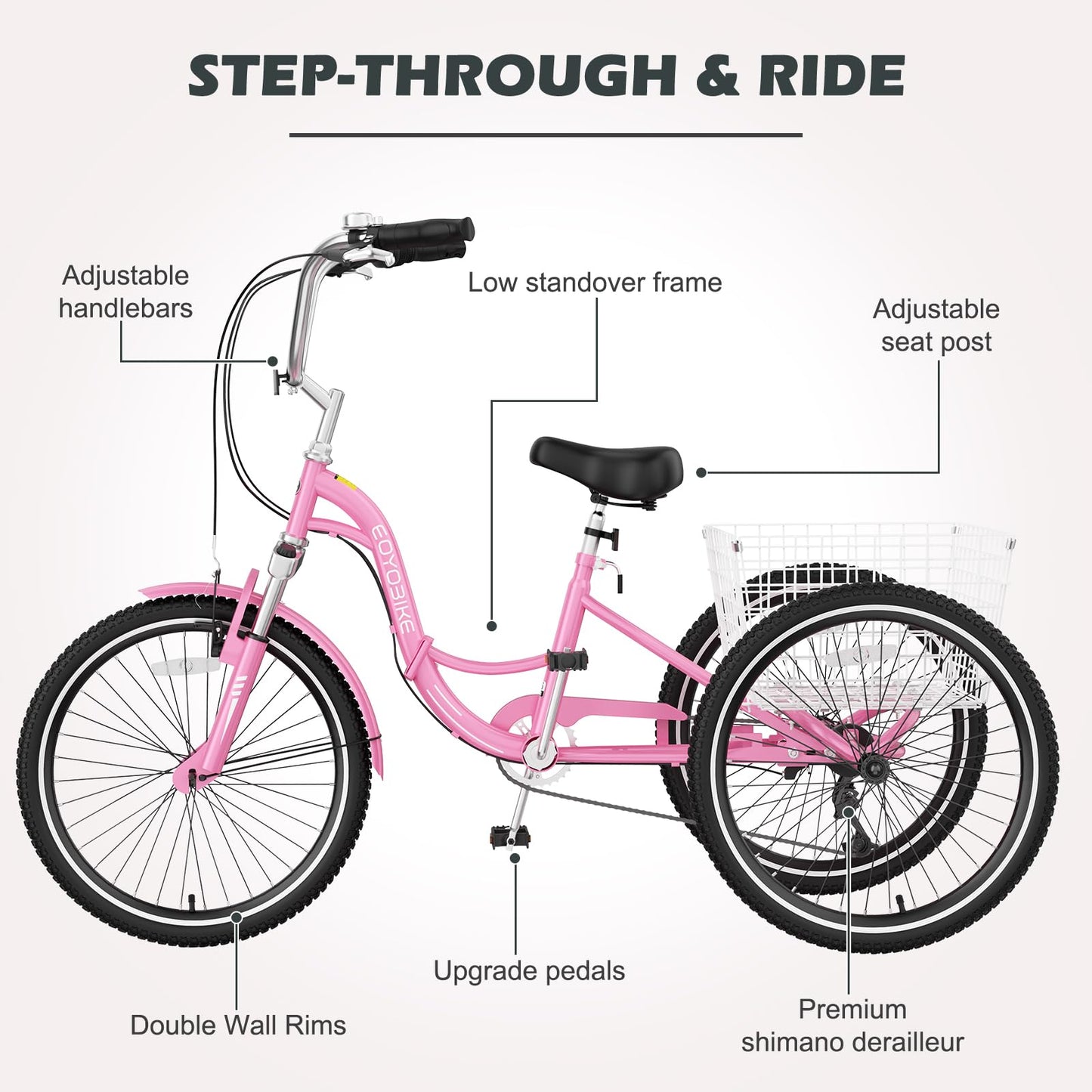 ABORON Adults Tricycle, 3 Wheels Bike for Adult, Tricycle for Adults, Double-Wall Wheel Rims, for Women Men Exercise Outdoor Sports