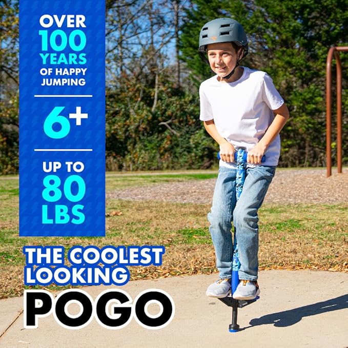 Flybar Pogo Stick for Kids, 40 to 80 Pounds, Perfect for Beginners, Easy Grip Foam Handles, Anti-Slip Foot Pegs, Outdoor Toys for Boys, Jumper Toys for Girls, Outside Toys for Kids (Jolt, Blue Camo)