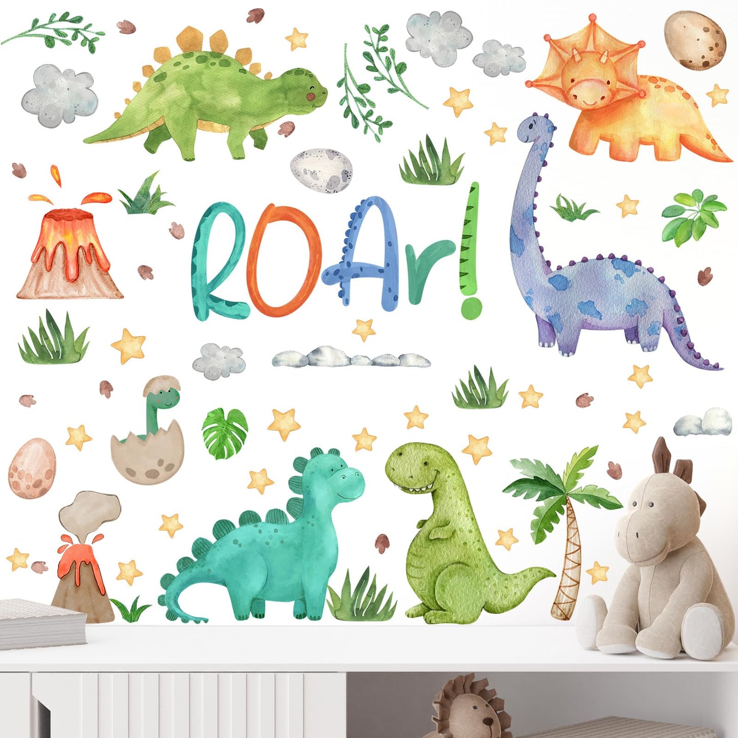 Resurhang Dinosaur Wall Decals Tree Dino Wall Stickers Large Boho Decals Home Decorations for Baby Nursery Boys Girls Bedroom Playroom Kindergarten Daycare Classroom Art Decor