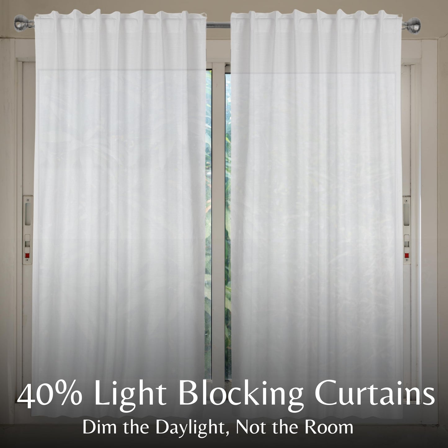 Ramanta Home 100% Cotton Light Filtering Curtains 50x72 Inch - Set of 2, White Curtain for Living Room, Bedroom, Farmhouse Cotton Textured Slub Fabric Semi Sheer Back Tab Window Linen Panels - White