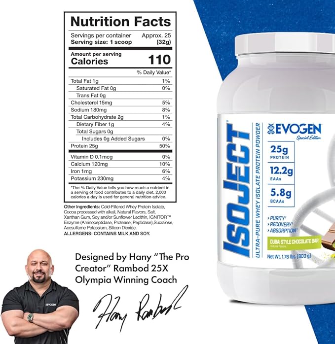 Evogen Isoject - Whey Protein Isolate | Ultra-Pure Whey Protein Powder with Ignitor Enzymes, BCAAs, and EAAs | Enhanced Absorption & Recovery | Dubai Chocolate Protein | 25 Servings