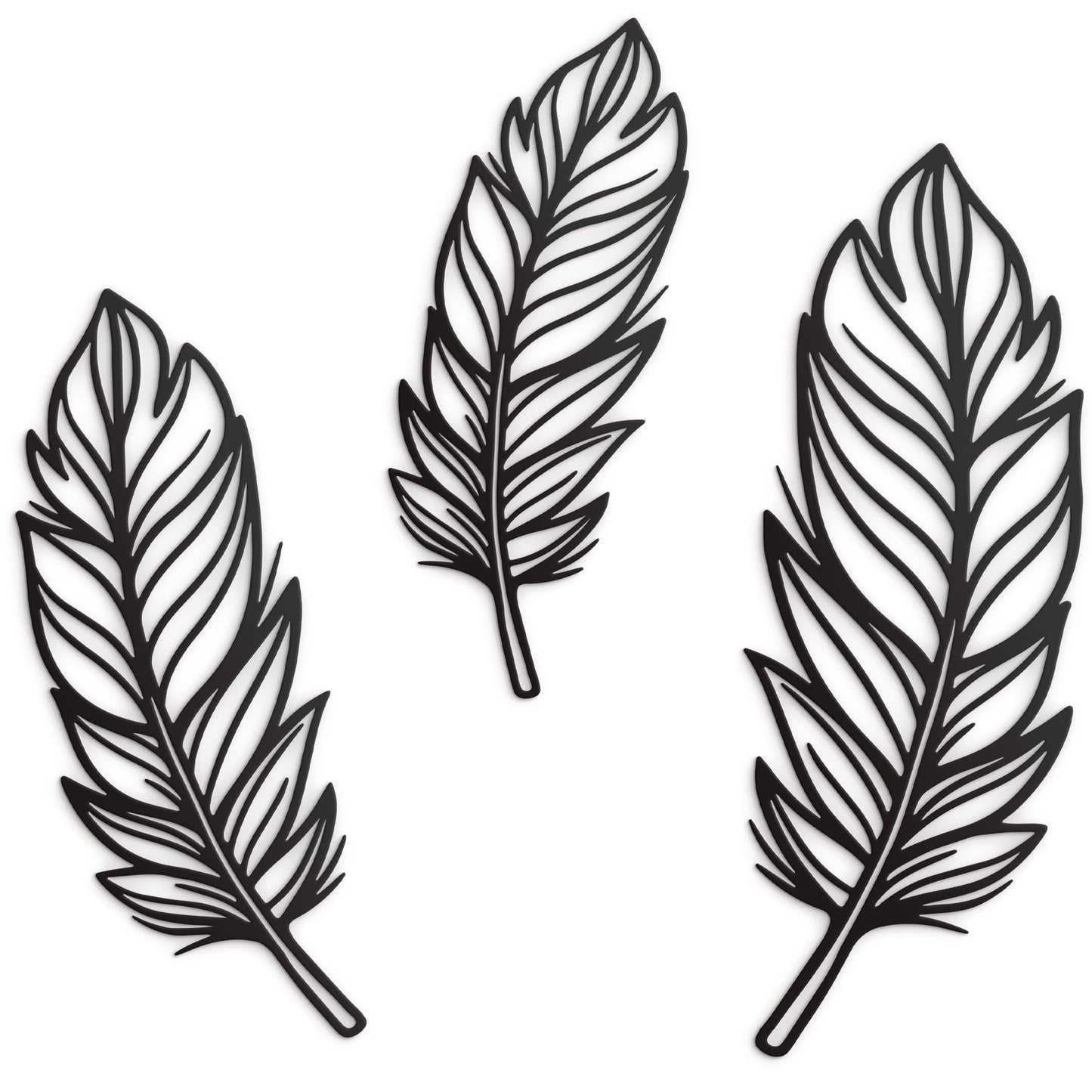 Vivegate 3 PCS Metal Feather Sign Metal Wall Decor - 17"X17" 3 PCS Black Modern Beautiful Boho Feathers Farmhouse Metal Wall Signs for Hanging Any Room Wall Art Decor