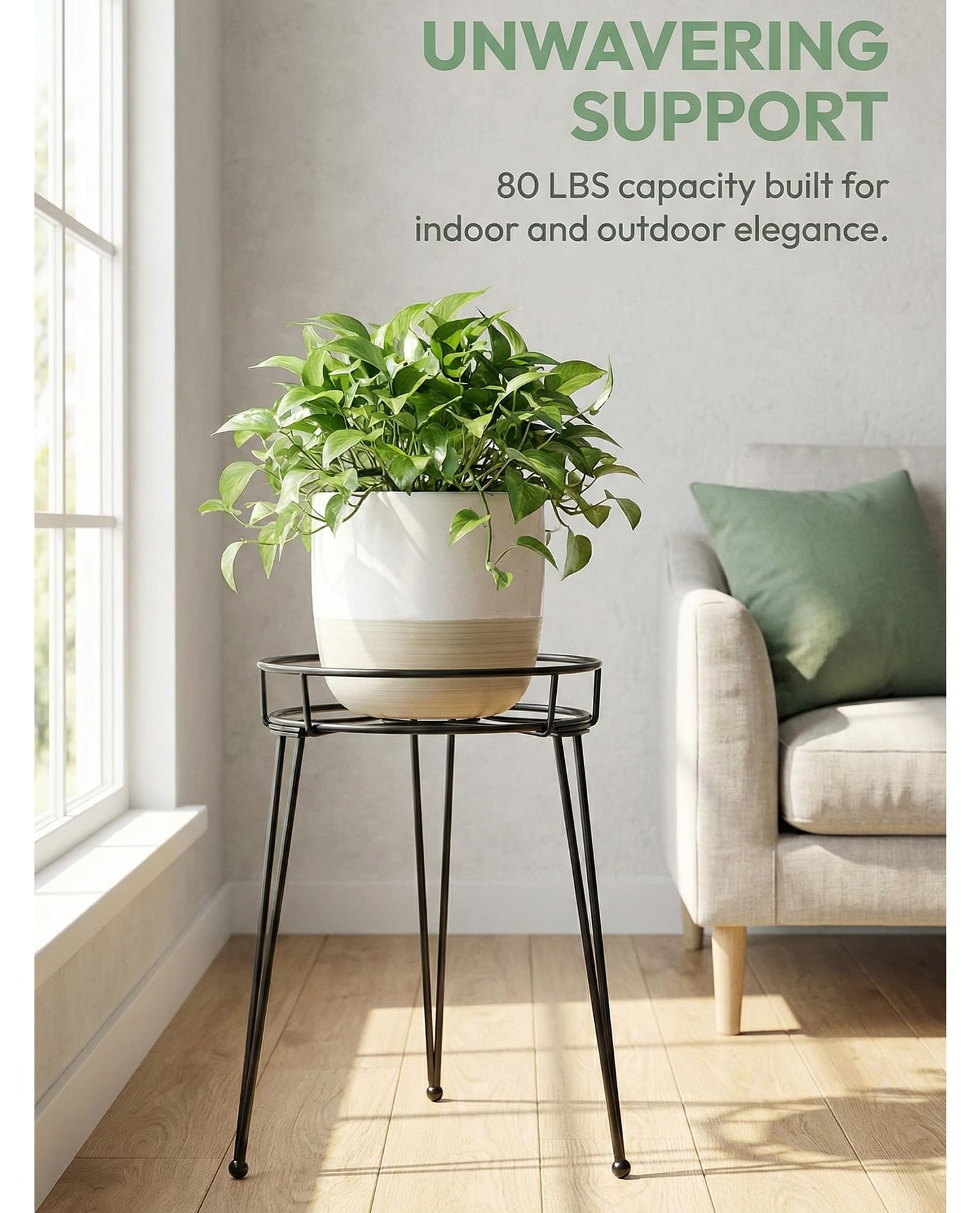 iLTreFlo Midcentury Modern Metal Potted Plant Stand 18.7 inches Tall Flower Pot Holder Large Rustproof Iron Garden Container Heavy Duty Rack for Planter,Black (18.7 inches Tall Black)