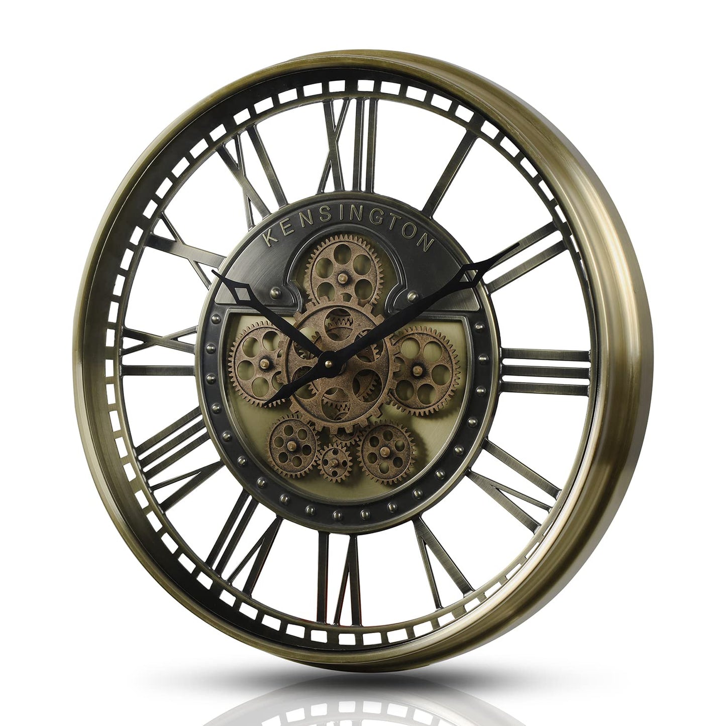 CLXEAST 21 Inch Large Moving Gears Wall Clock for Modern Farmhouse Living Room Decor, Brass Gold Roman Numerals Wall Clock Battery Operated,Reloj De Pared para Sala