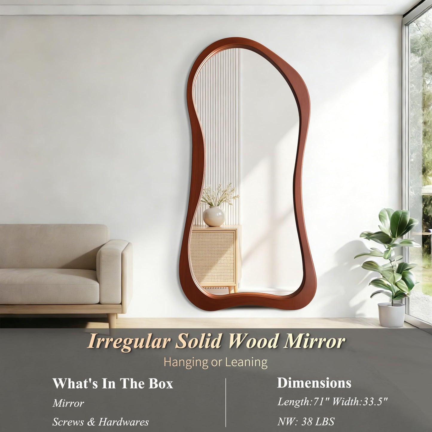 DAOYIJIAJU Irregular Full Length Mirror, 71"x33.5" Premium Oversized Organic Floor Mirror with Solid Wood Frame, Asymmetrical Full Body Mirrors for Living Room Entryway Cloakroom, Leaning/Hanging