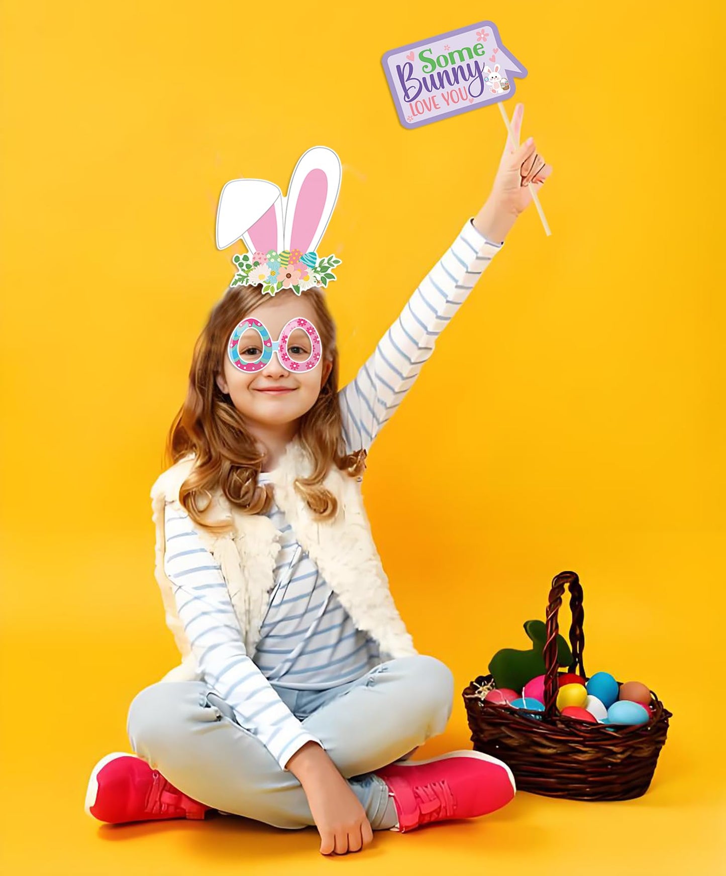 Easter Party Decorations Happy Easter Photo Booth Props Kit Cute Eggs Bunny Glasses Birthday Photography Props Rabbit Chick Eggs Spring Party Decorations Supplies 35 Pieces