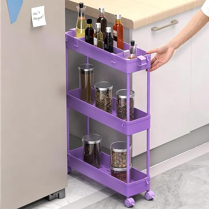 SPACELEAD 2-piece Set Slim Storage Cart 3 Tier,Bathroom Organizer Rolling Utility,Mobile Shelving Unit Slide Out for Office, Kitchen, Laundry Room & Narrow Places