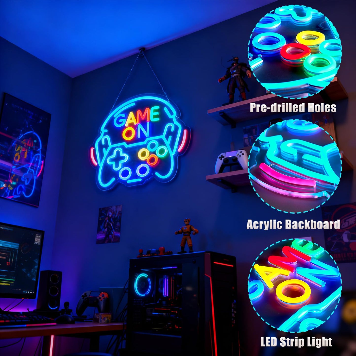 Dimmable Gamer Neon Sign, Game Controller Shaped LED Neon Sign for Gaming Room Decor, 15"x13" USB Powered Adjustable Brightness Gamepad LED Sign for Boys Room, Cool Gamer Gift for Teens and Kids