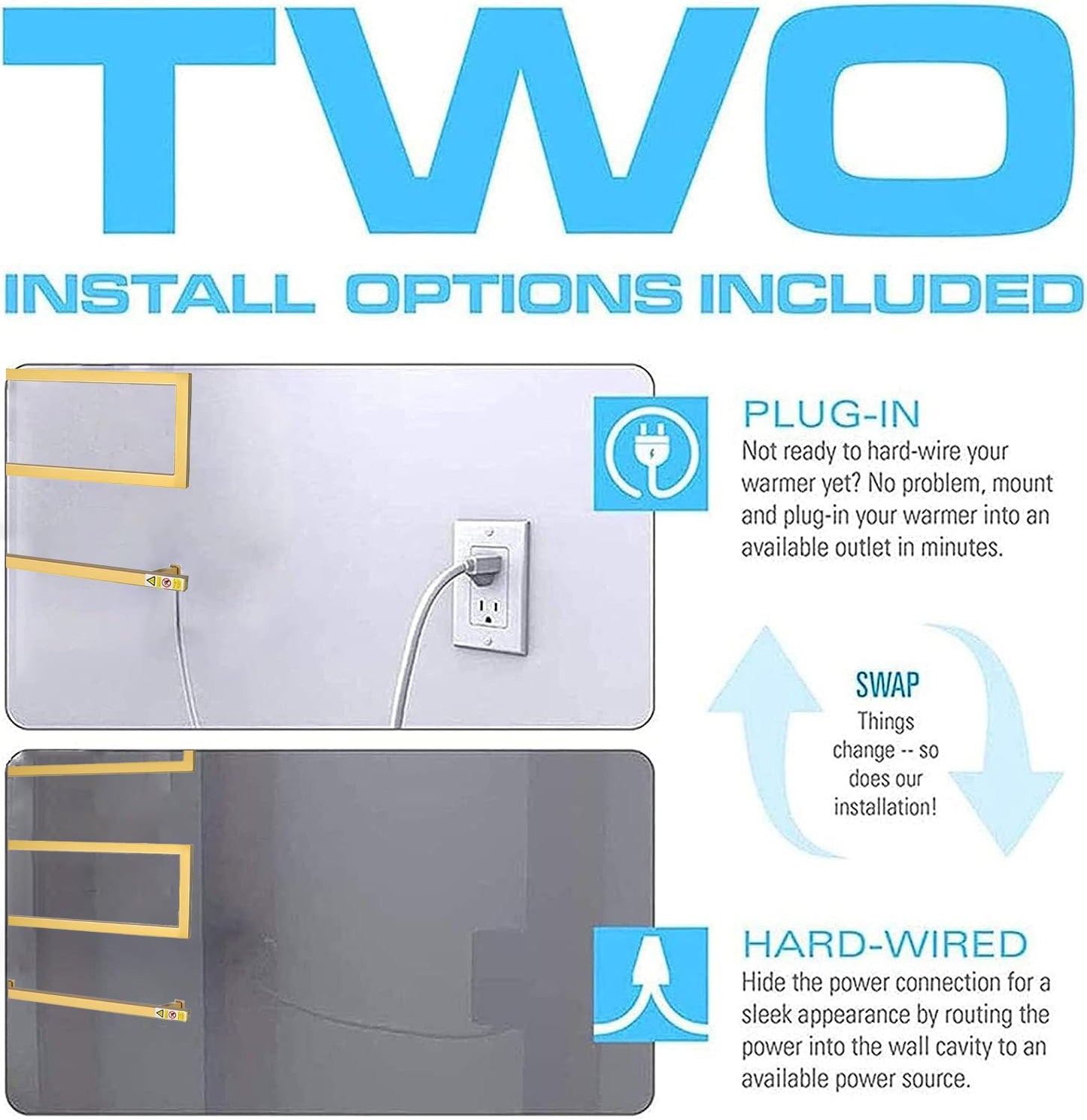 Towel Warmer Rack for Bathroom with Timer/Fahrenheit Temperature Control Wall Mounted Electric Heated 5 Bar Rail Plug-in or Hardwired Keep Bath Shower Towel Warming (Brushed Gold)