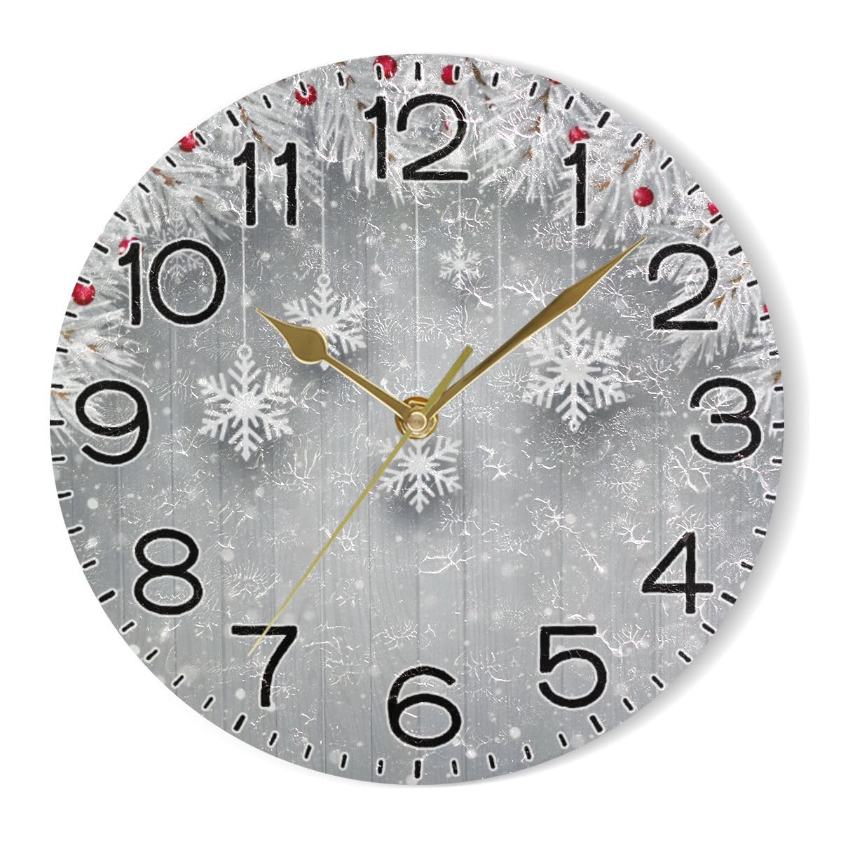 ALAZA Silver Christmas Tree Snowflake Wall Clock Battery Operated Non Ticking Silent Quartz Analog Rustic Farmhouse Round Clock Retro Decor for Home Kitchen Living Room Bathroom