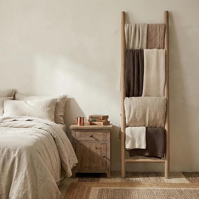 Wooden Blanket Ladder - 76in Natural Wood Color- Leaning Wall Decor for Bedroom, Bathroom, Living Room - Rustic Quilt Holder (Brown (Knock Down), 76in | Knock Down)