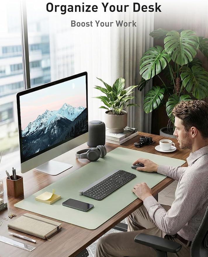 Aothia Faux Leather Desk Mat - Non-Slip PU Leather Desk Blotter, Waterproof Writing Surface, Large Desk Pad for Office & Home (Aqua, 55" x 24")