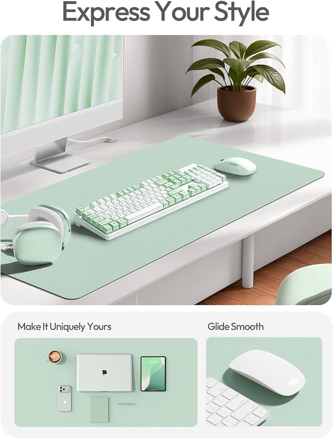 YSAGi Leather Desk Protector, Office Mat, Large Mouse Mat, Non-Slip PU Leather Blotter, Laptop Desk Mat, Waterproof Writing Pad for Office and Home(Pale Green, 40" x 24")