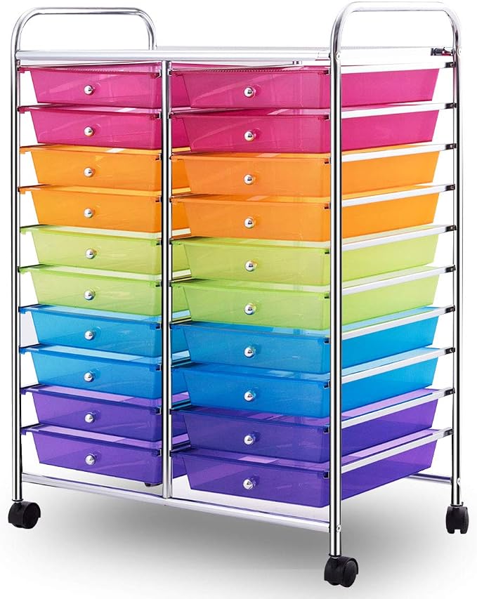Giantex 20 Drawer Rolling Storage Cart Tools Scrapbook Paper Office School Organizer, Multicolor