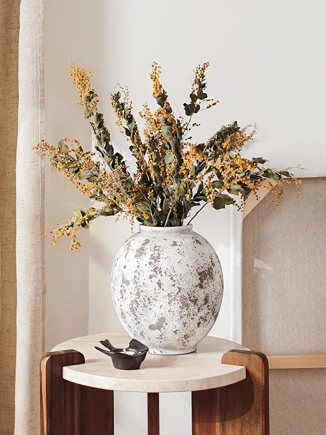 Large White Ceramic Vase - 9.8 Inch Rustic Farmhouse Flower Vase for Home Decor, Minimalist Tall Vases for Living Room, Table, Bathroom, Holiday & Weddings (Sandstone Grey)