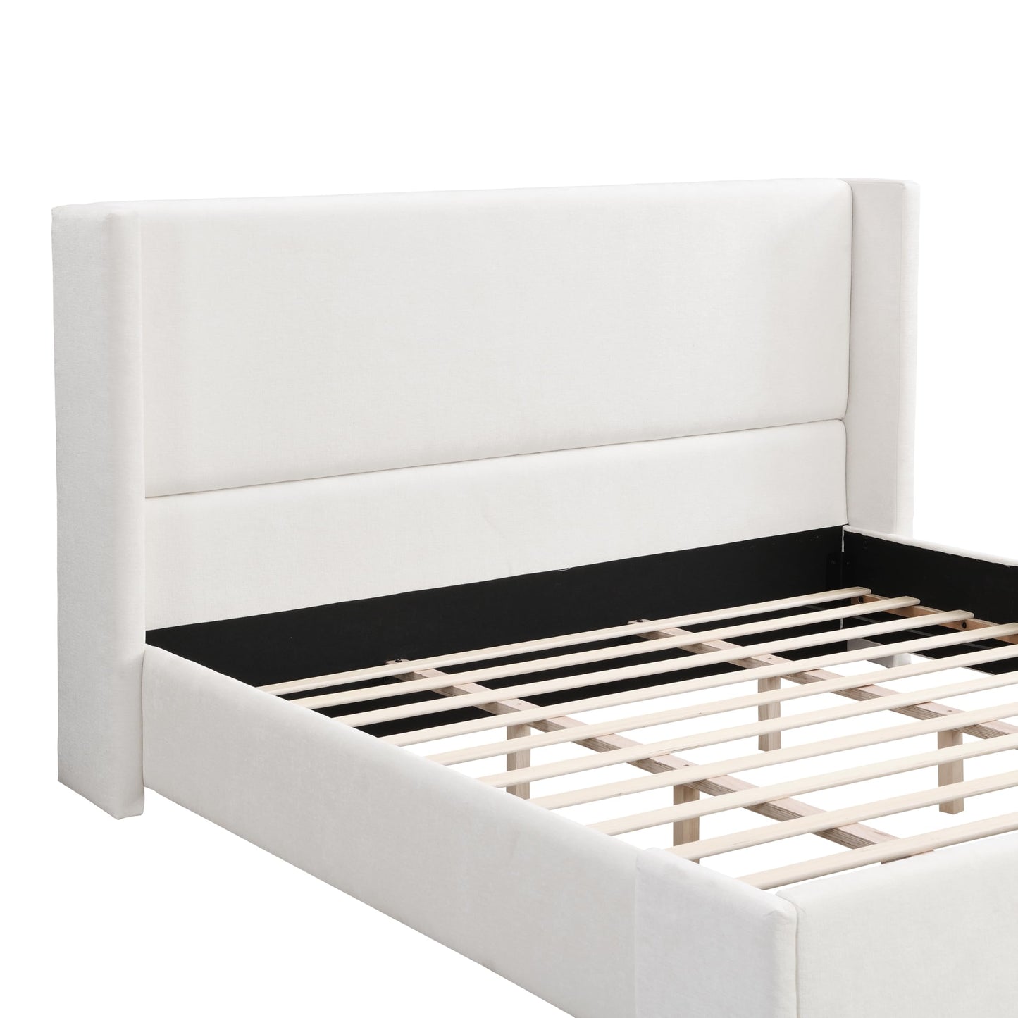 Merax King Size Bed Frame, Elegant White Upholstered Platform Bed with 41.1" Tall Wingback Headboard for Bedroom, Solid Wood Slats Support, No Box Spring Needed, Easy Assembly