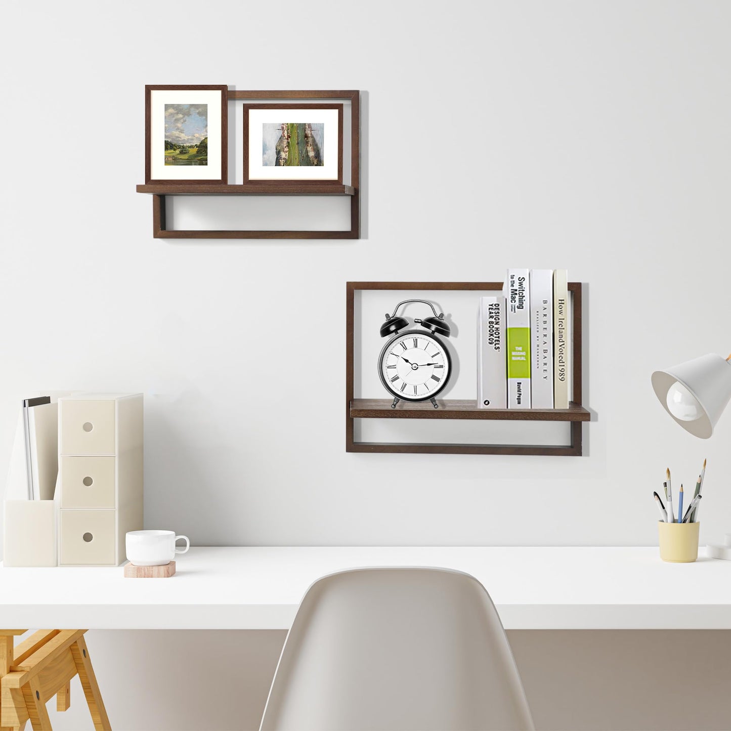 PHOENANCEE Square Floating Shelves,Framed Wall Shelf Decorative Set of 4,Modern Plants Hanging Display Art Decor Storage for Livingroom Bedroom Bathroom Farmhouse,Home Light Wood,Rustic Walnut