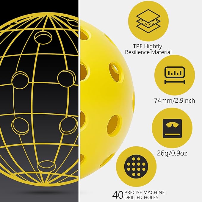 Navona 48 Pack Premium 40-Holes Yellow Outdoor Pickleball Balls, Meet USAPA Official Requirement, Perfectly Balanced, High Bounce True Flight, Durable Outdoor Pickleball Set